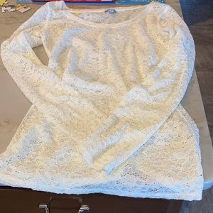 Womens Cream Lace Long Sleeve Size M Top